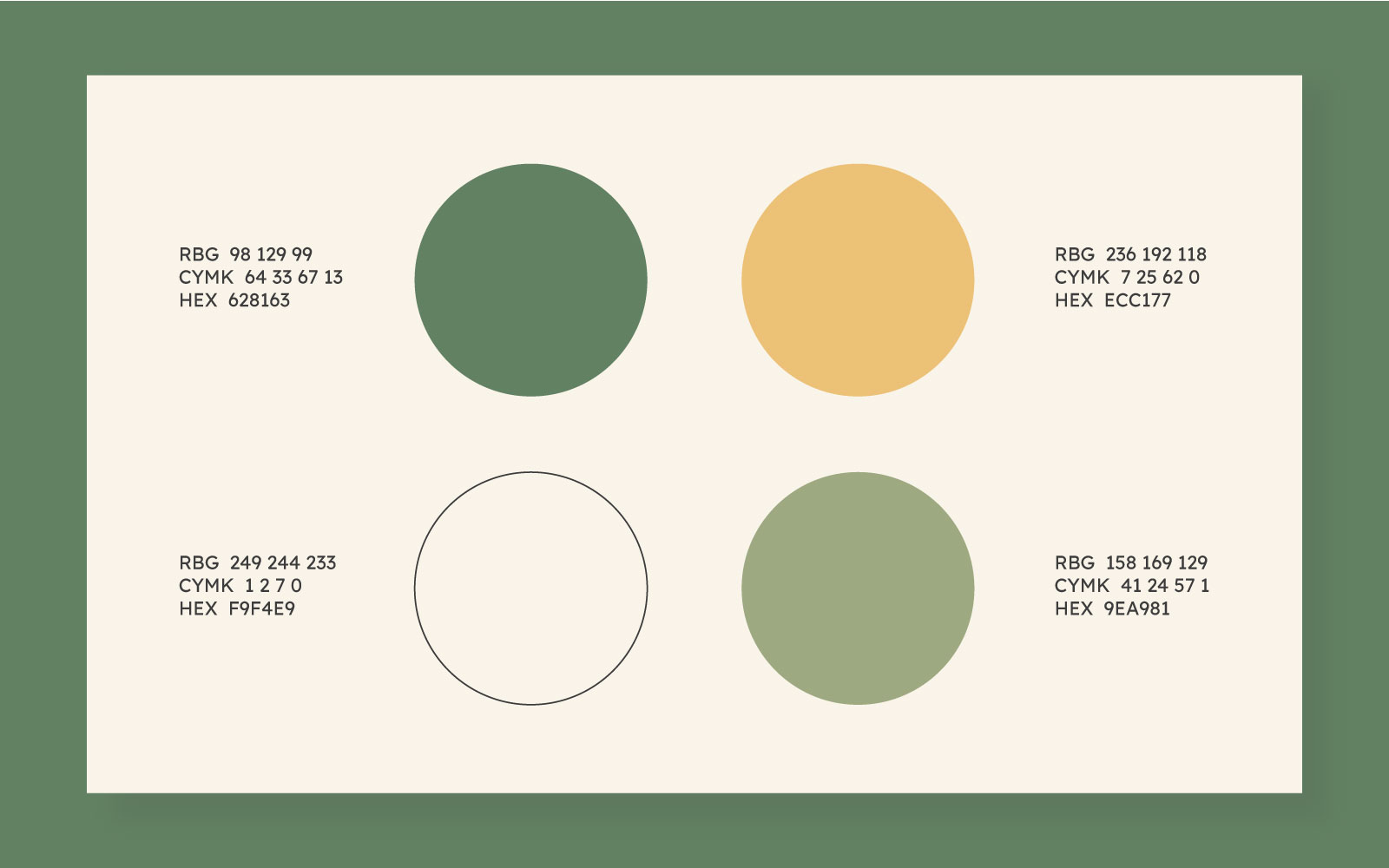 Do, Be, Become colour palette consisting of yellow, white, olive green and dark green.