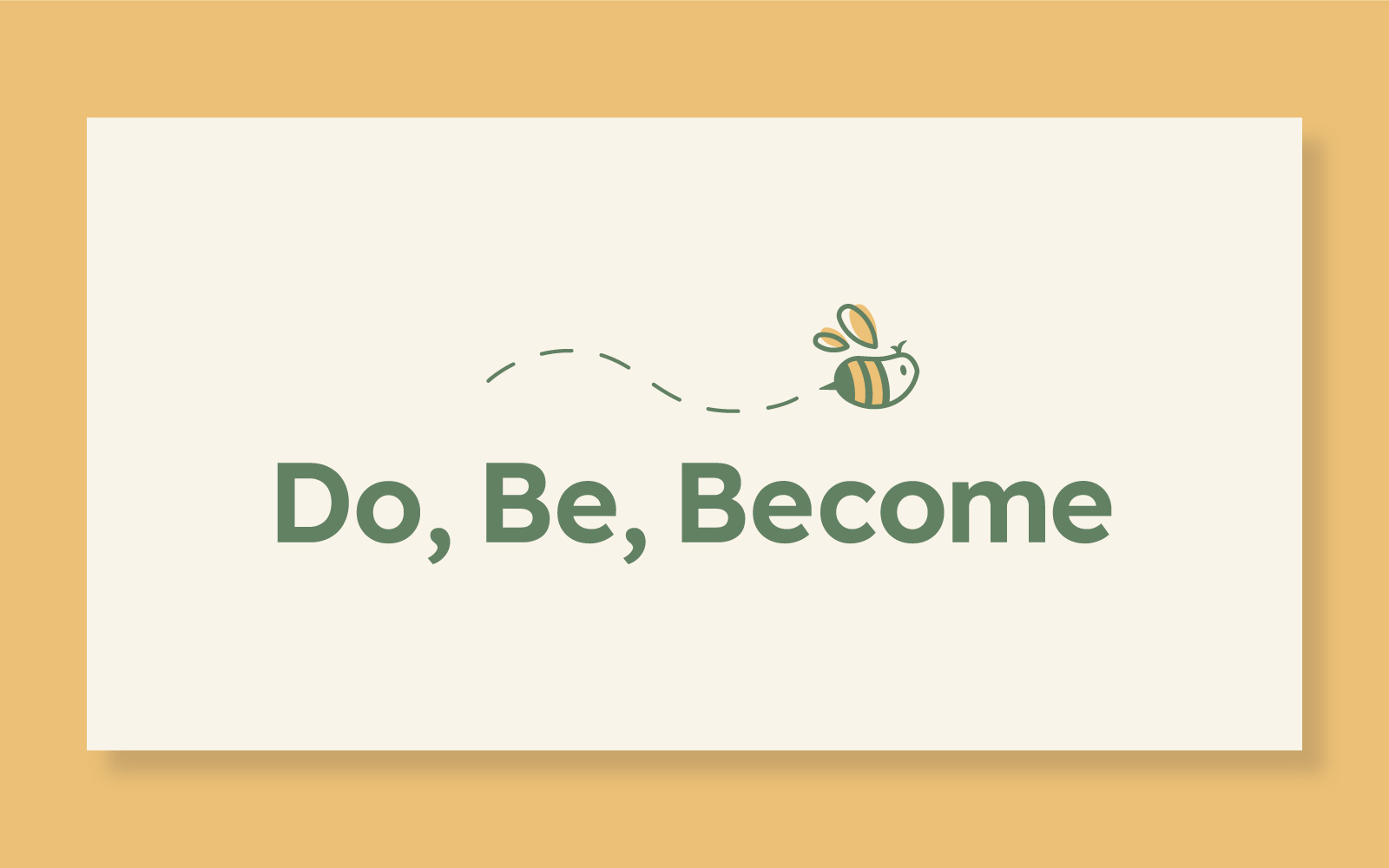 Do, Be, Become logo. A combination logo of wordmark Do, Be, Become with a symbol above, a bee with flying dashed pathlines.