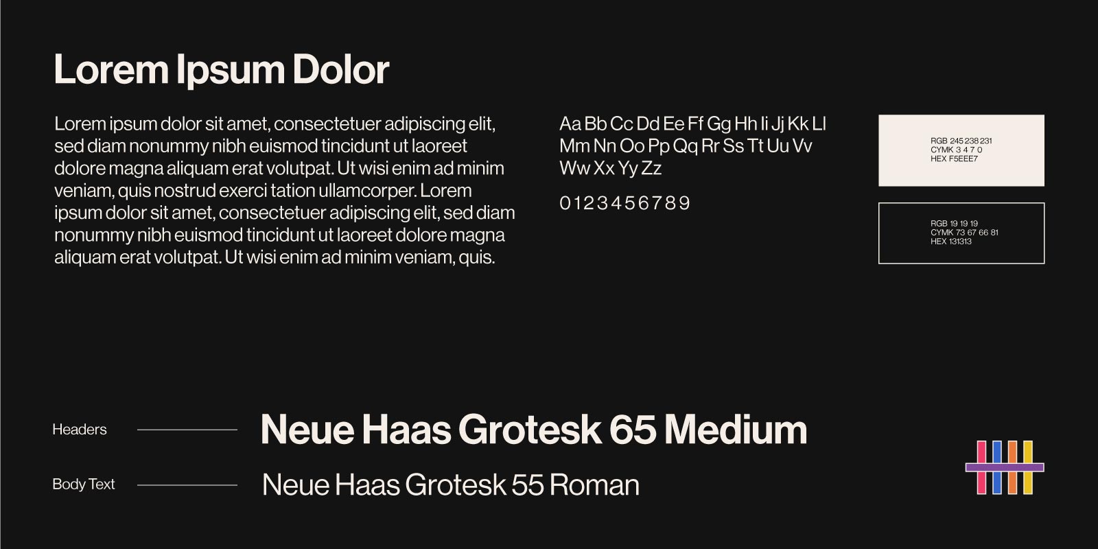 Typographic display of typeface Neue Haas Grotesk 65 Medium and 55 Roman.